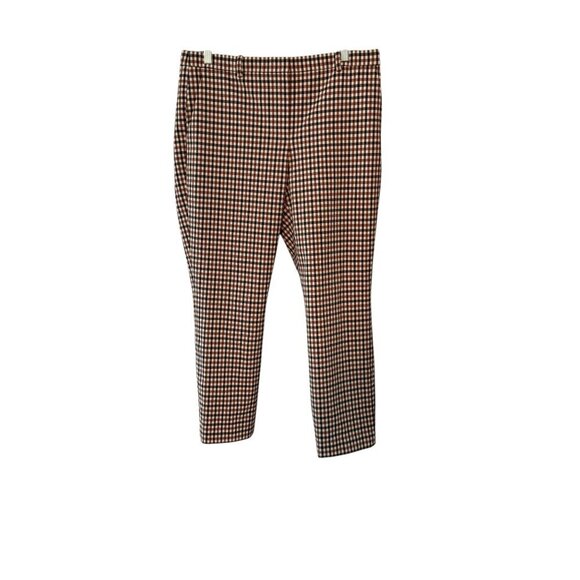 Theory Womens Brown & White Gingham Slim-Fit Ankle Pants With Pockets size 10 - Picture 1 of 7